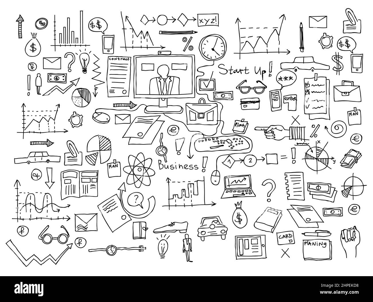 Hand draw doodle elements. Business finance chart graph. Stock Vector
