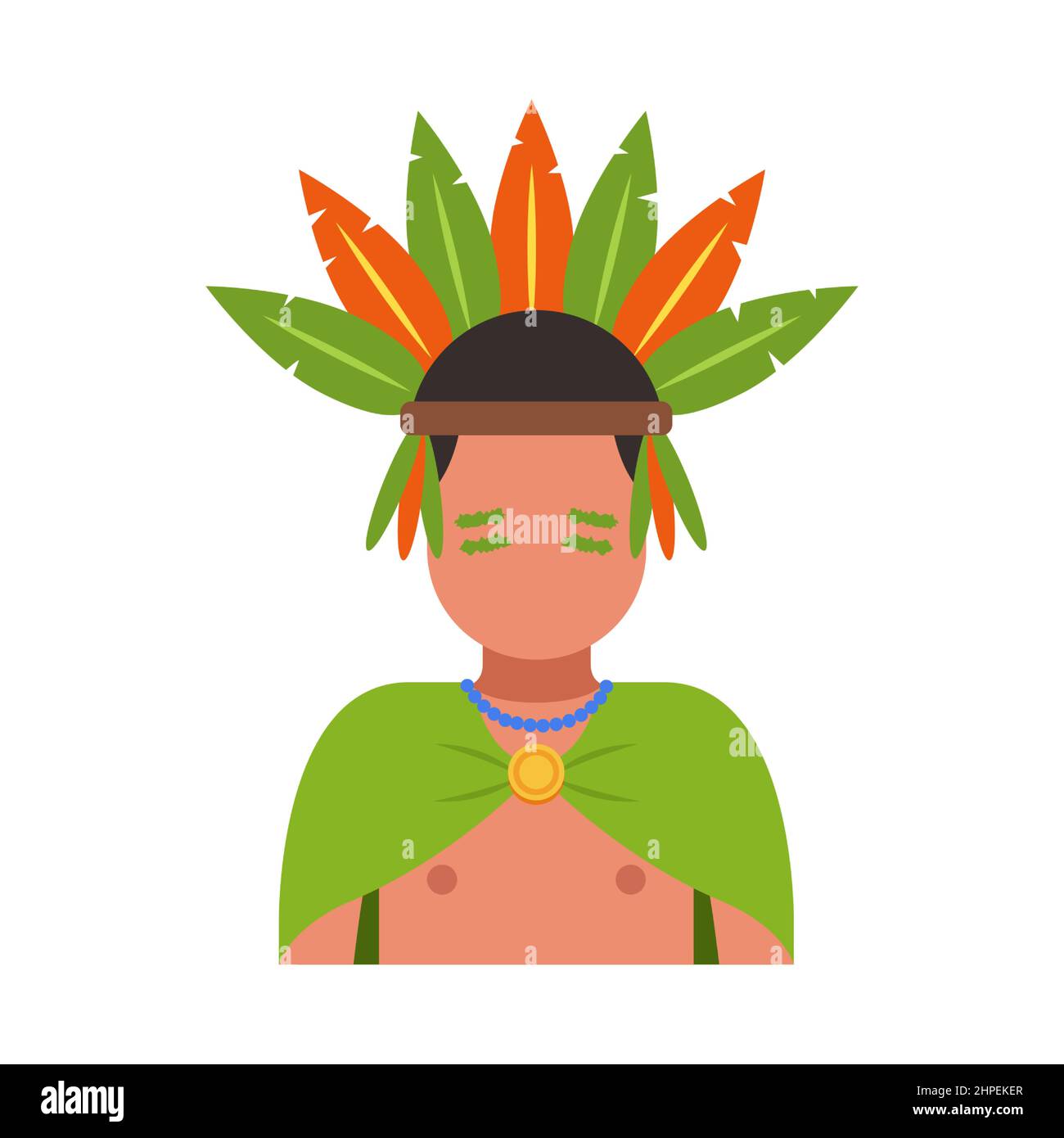 a man from the tribe with feathers on his head. flat vector illustration. Stock Vector