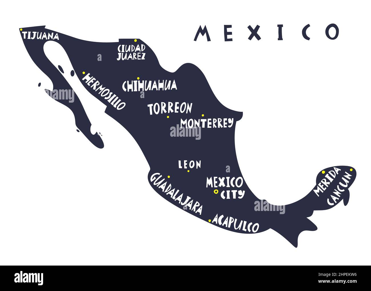 Vector hand drawn stylized map - Vector Hand Drawn Stylized Map Of Mexico Cities Travel Illustration The United Mexican States Geography Illustration Latin America Map Element 2HPEKW6