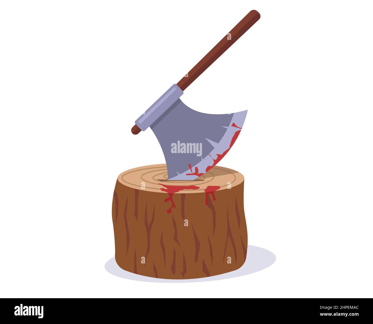 a stump with a stuck ax for execution. place to chop off your head. flat vector illustration. Stock Vector