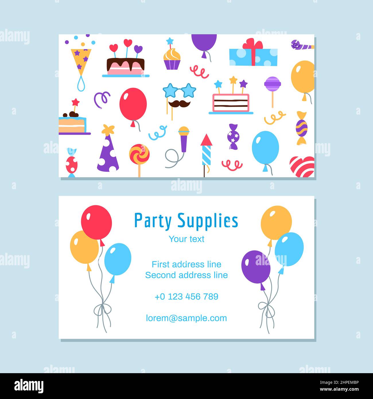 Party supplies business card template Stock Vector Image & Art - Alamy