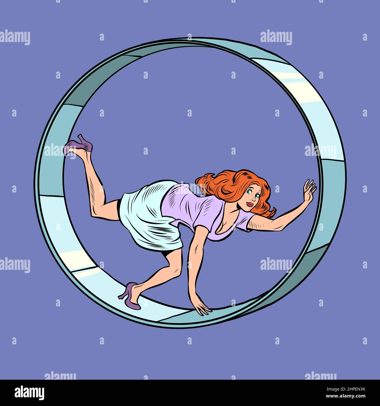 A businesswoman in a squirrel wheel. Routine monotonous work. A woman in captivity of his affairs Stock Vector