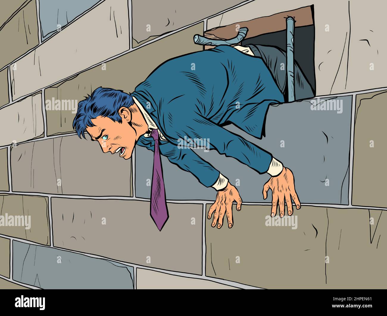 The businessman is a criminal. An attempt to escape from prison. The sawn lattice Stock Vector
