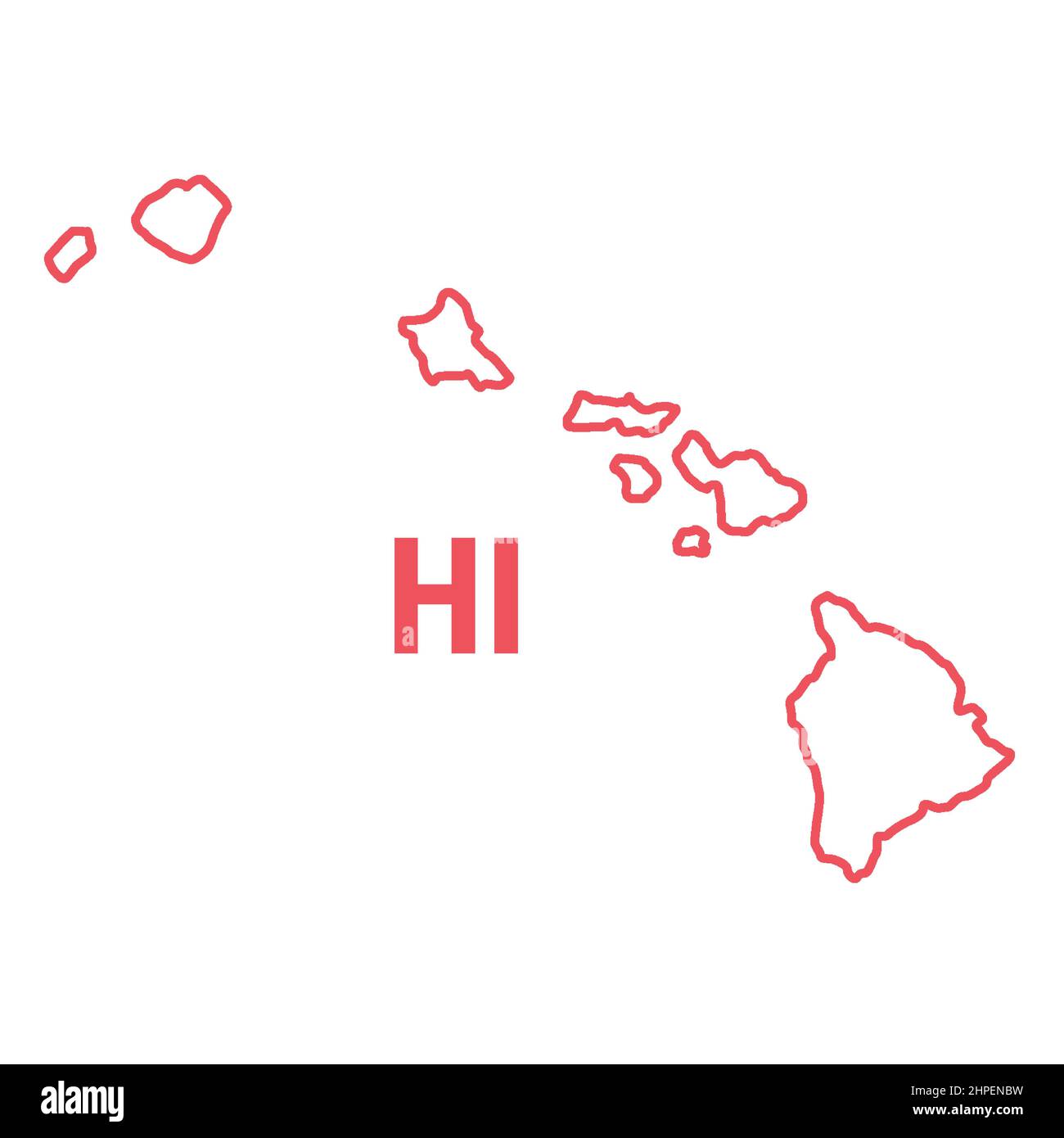 Hawaii US state map red outline border. Vector illustration isolated on