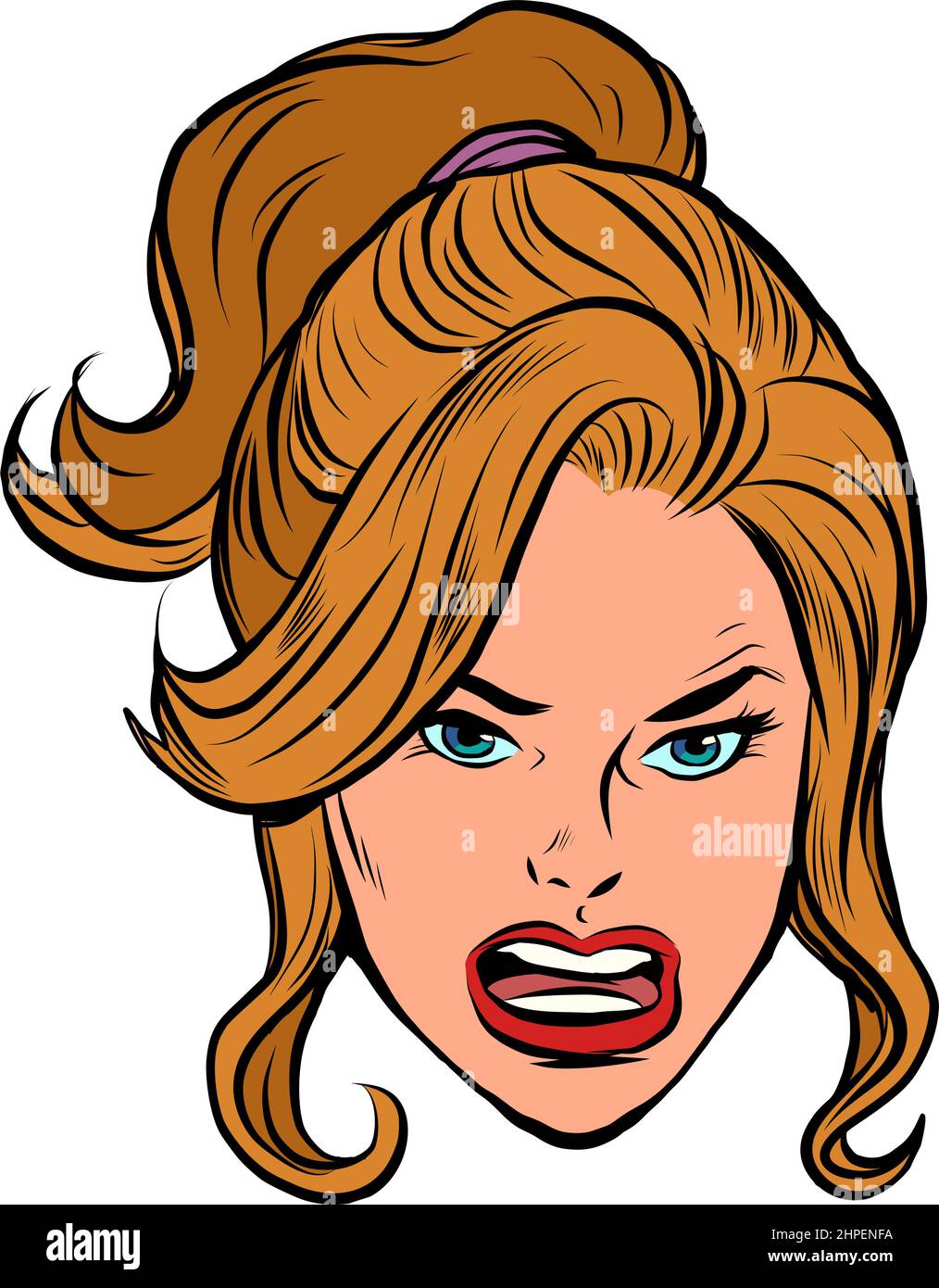 Angry angry face of a woman, human emotions. Human head Stock Vector