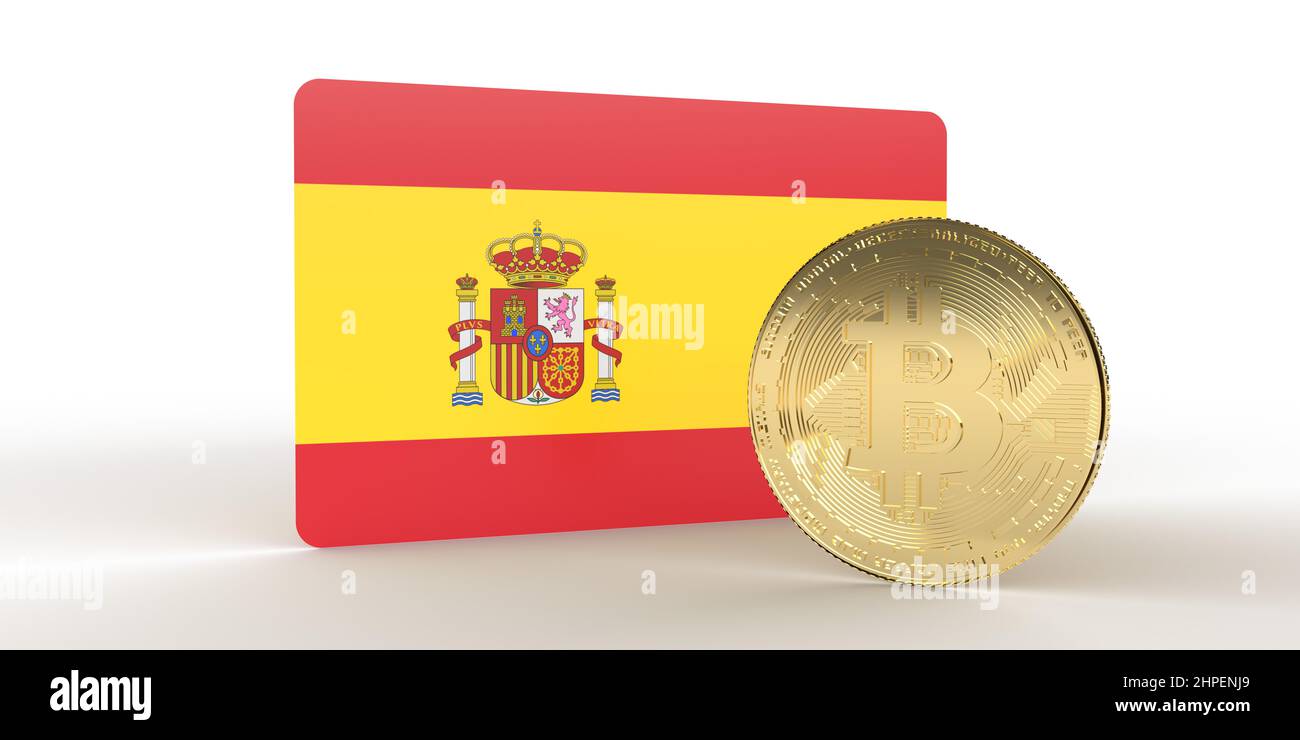 Spain flag on a bitcoin cryptocurrency coin. 3D Rendering Stock Photo -  Alamy