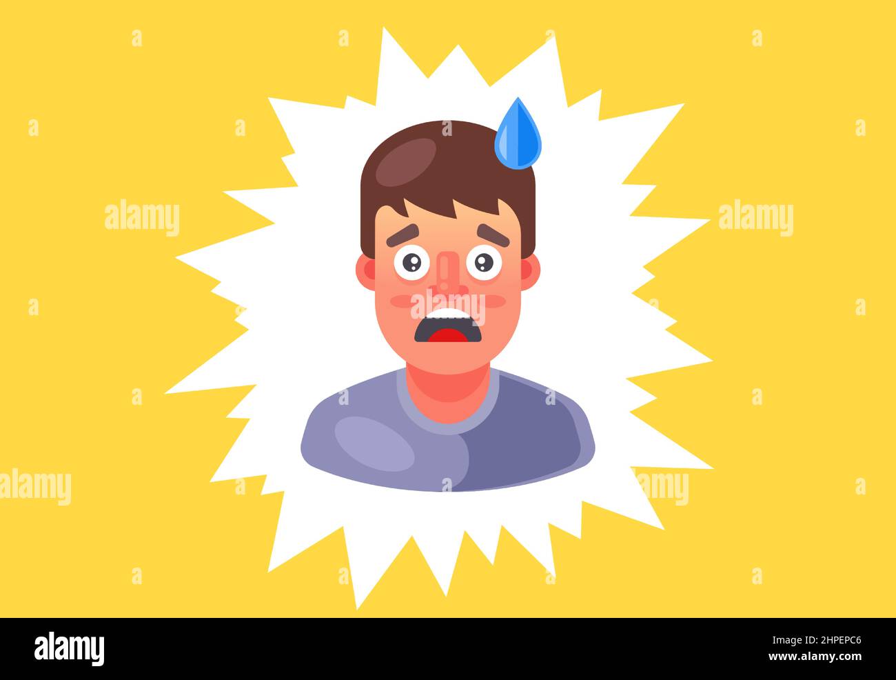 the man got scared and sweat runs down his forehead. emotion of surprise. flat vector illustration. Stock Vector