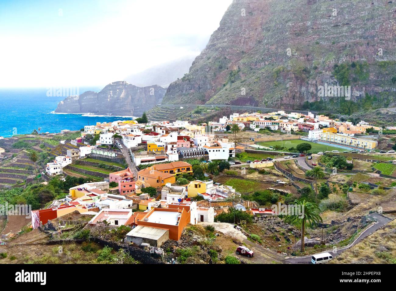 Agulo village, La Gomera, Canary Islands, in winter: colorful houses ...