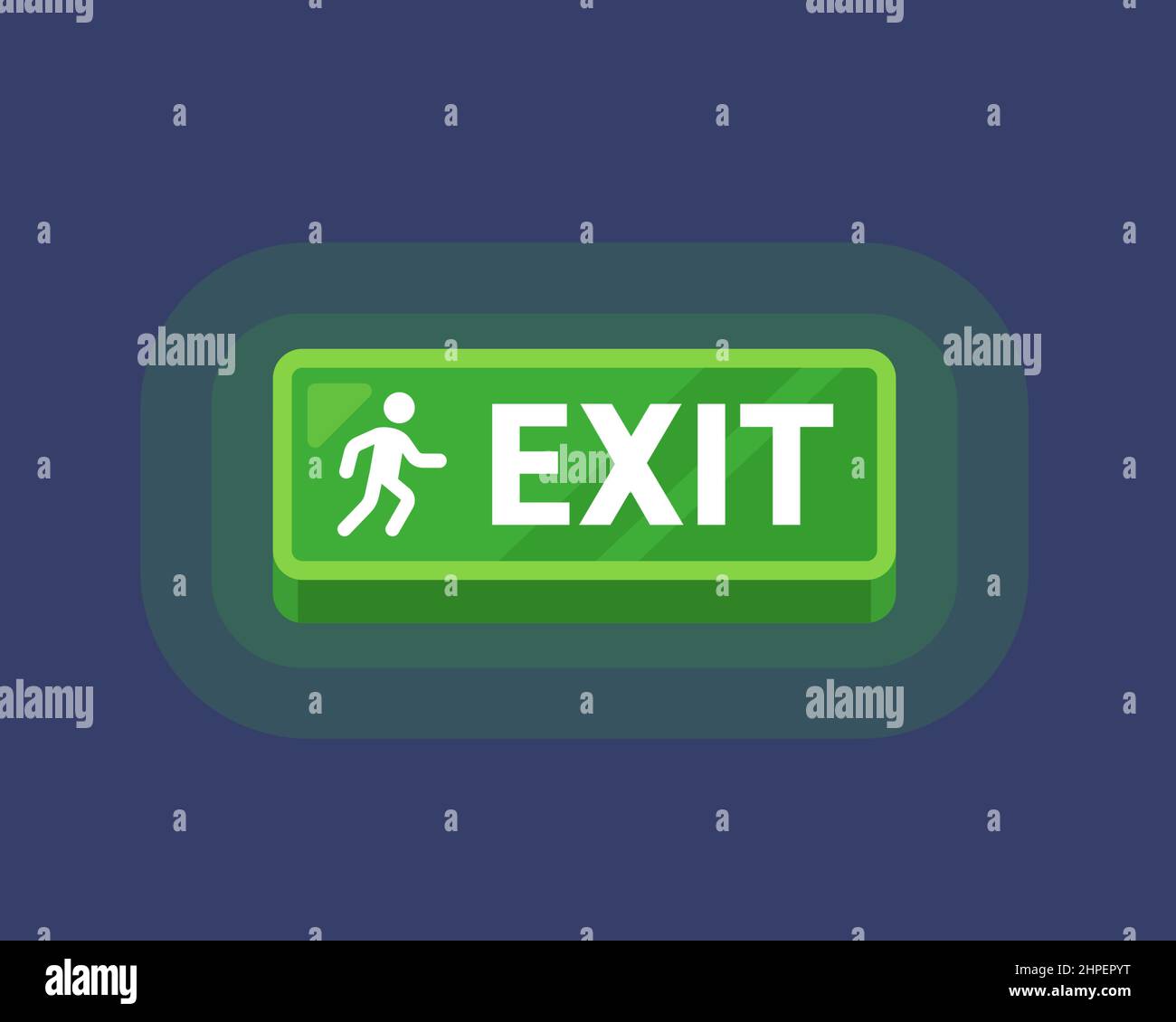 green sign above the exit door. luminous box exit. flat vector