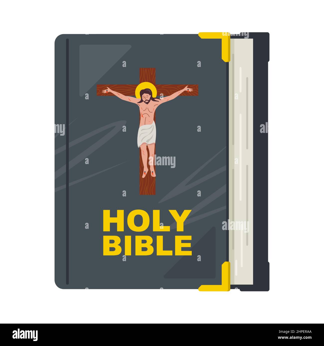 thick bible book for prayers. cover with the crucifixion of christ. flat vector illustration. Stock Vector