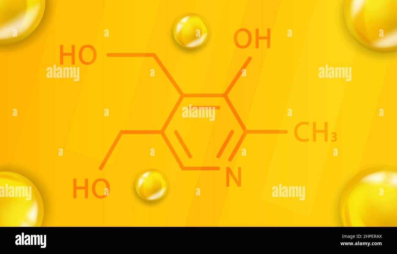 Vitamin B6 chemical formula. Vitamin B6 Realistic chemical molecular structure Stock Vector