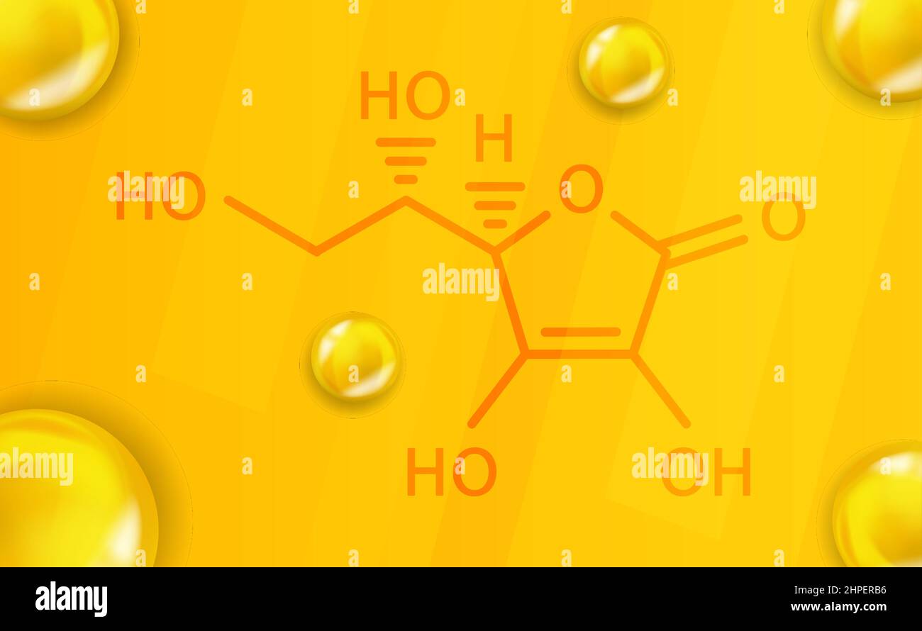 Vitamin C chemical formula. Vitamin C Realistic chemical molecular