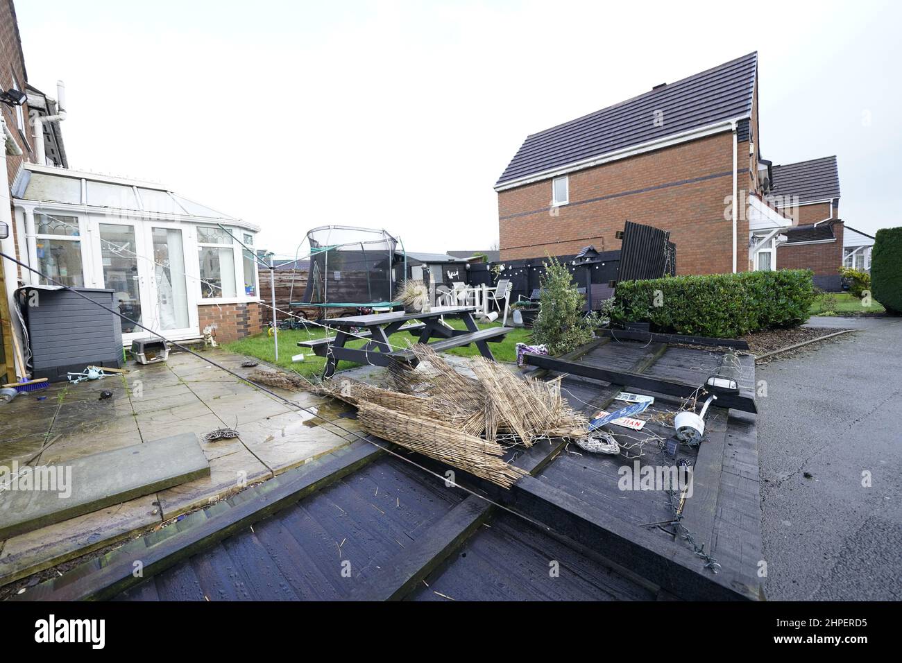 Damage to property in Barton upon Irwell, Greater Manchester, after