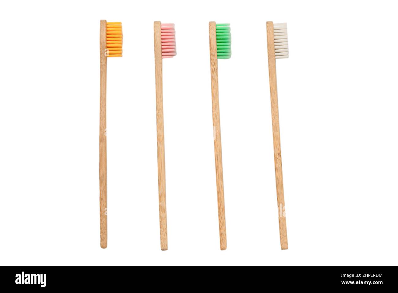 Bamboo toothbrush isolated on a white background. Top view Stock Photo ...