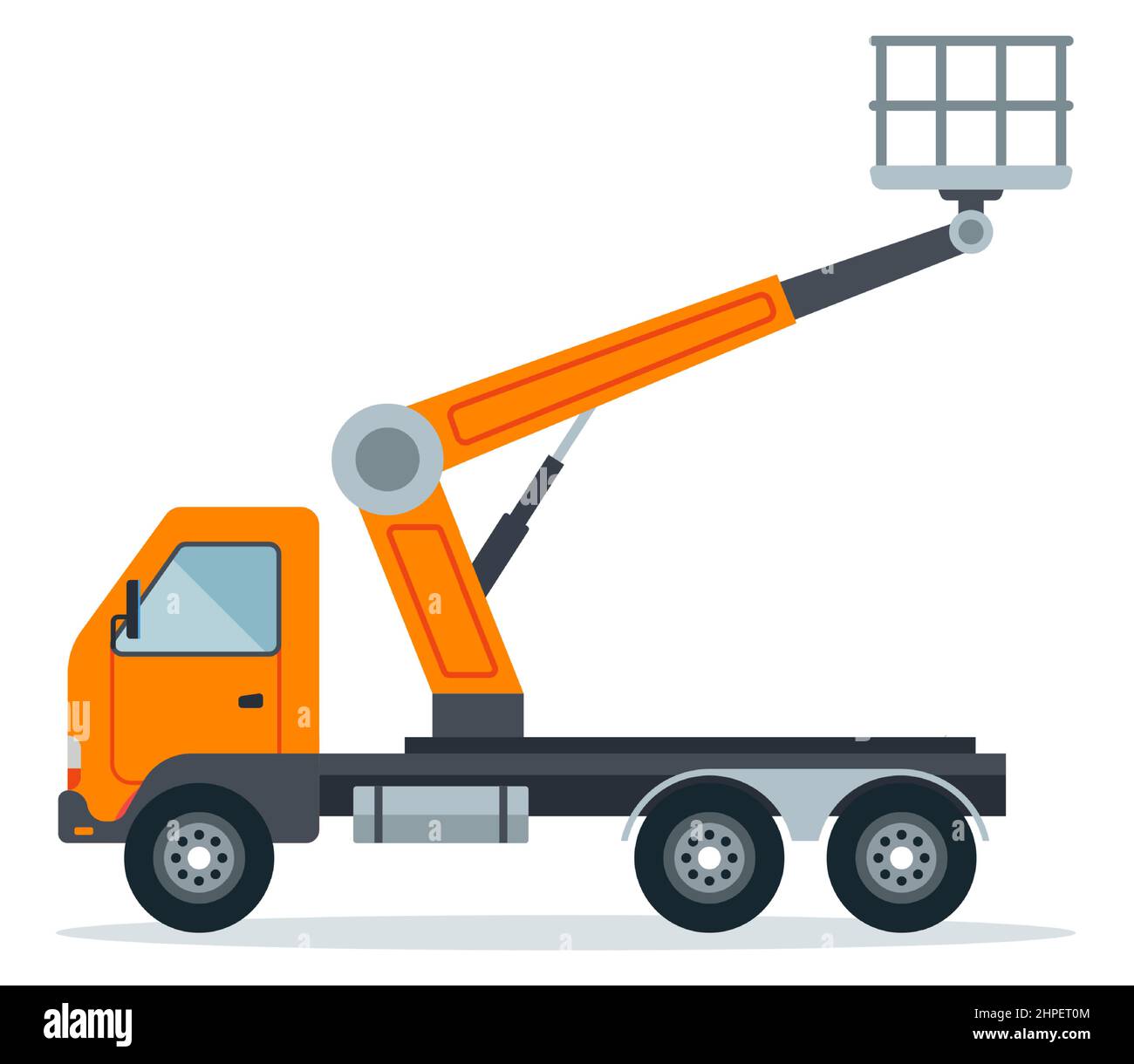 crane hoist on a truck for work at height. special construction highrise equipment. flat vector