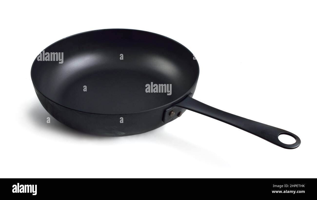 Carbon steels frying pan, frypan, or skillet. Isolated on white background. Stock Photo