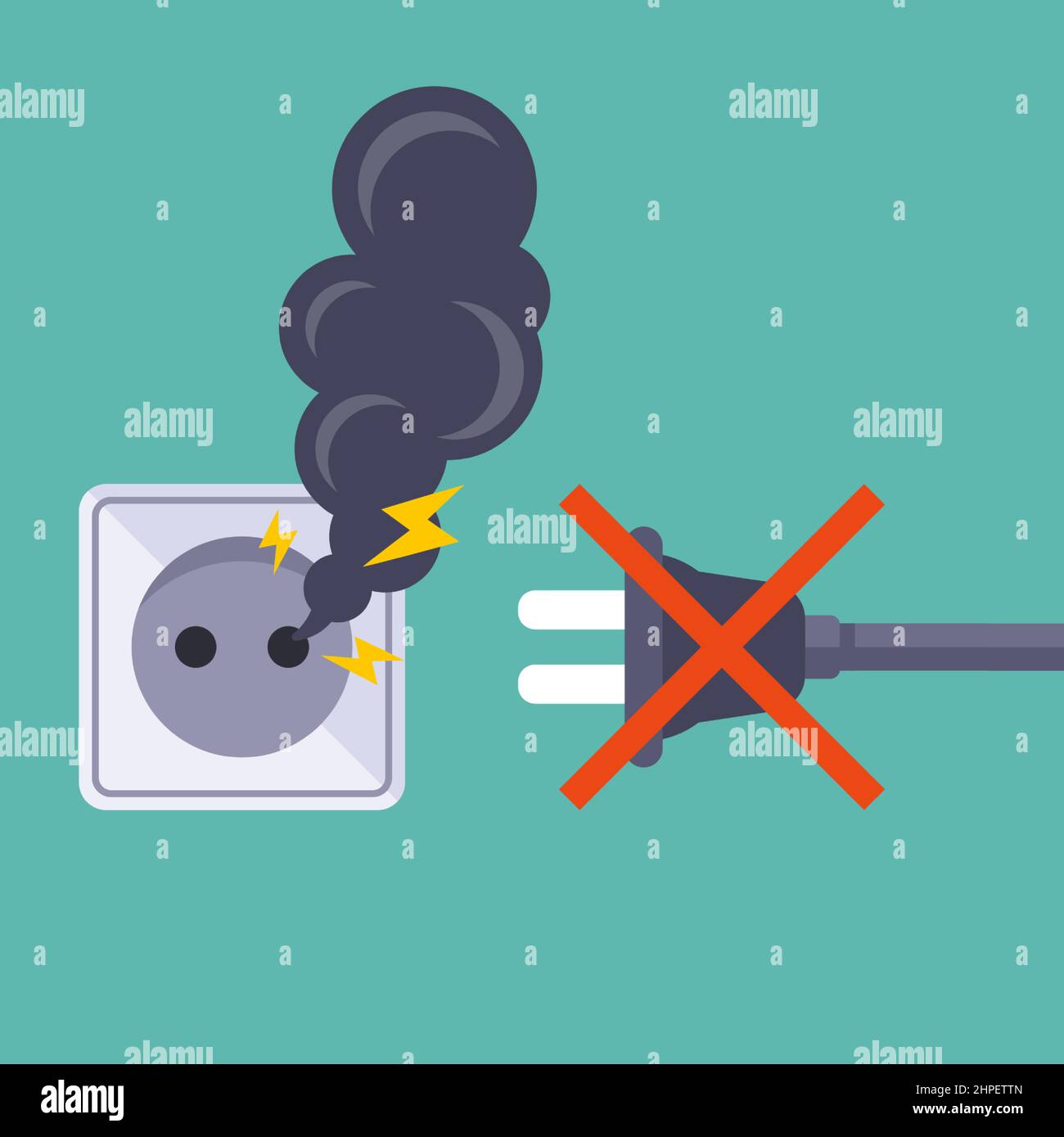 do not plug electrical appliances into a broken socket. flat vector