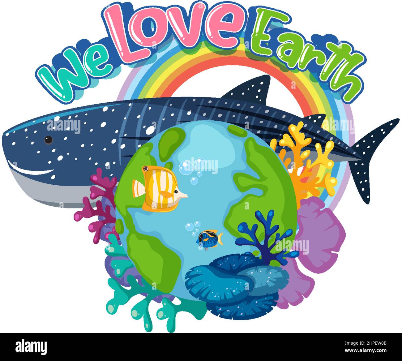 We Love Earth Logo Design With Ocean Animals And Corals Around Earth we-love-earth-logo-design-with-ocean-animals-and-corals-around-earth