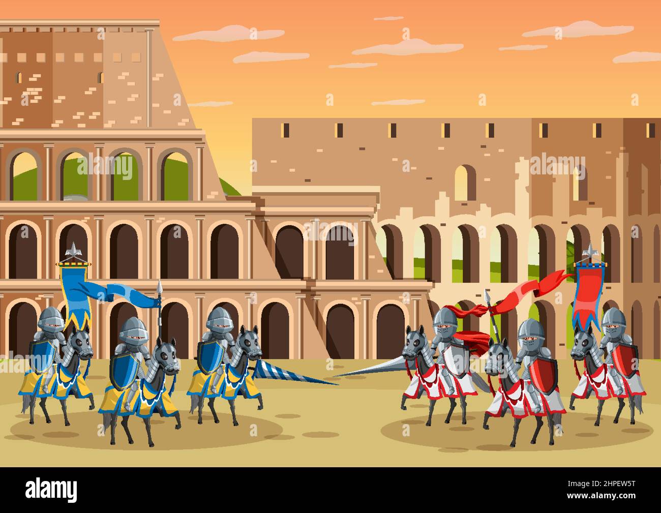 Medieval scene with armoured knights illustration Stock Vector Image ...