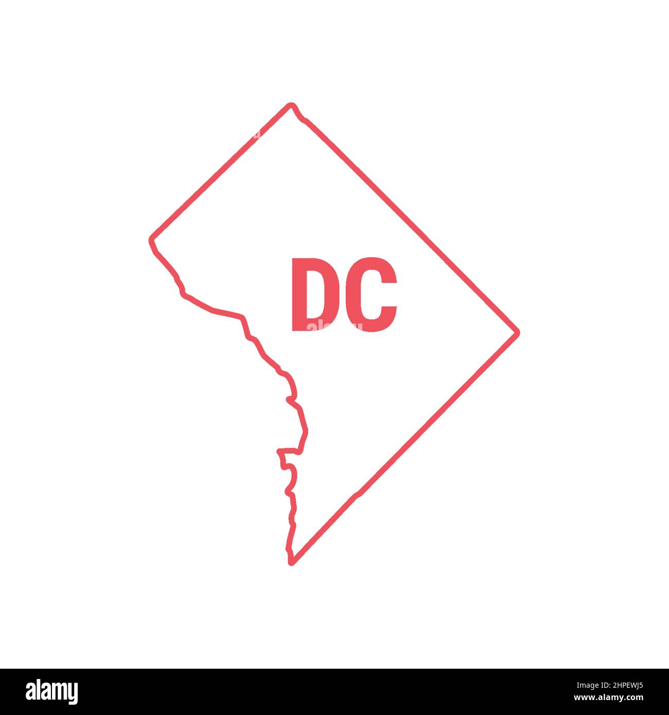 District of Columbia or Washington DC map red outline border. Vector illustration isolated on white. Two-letter state abbreviation. Editable stroke. A Stock Vector
