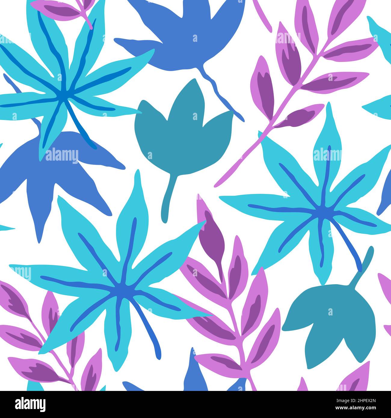 Seamless pattern with doodle leaves and abstract plant elements. Stock Vector