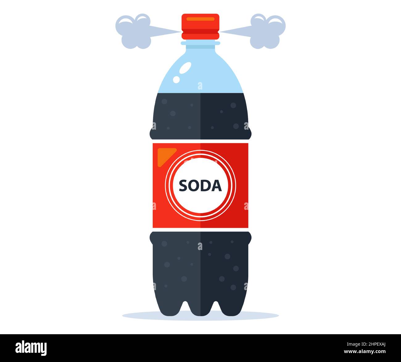 open a large bottle of soda. gas release. flat vector illustration
