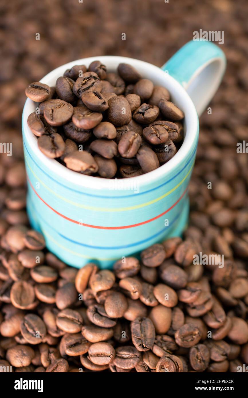 Coffee beans in an espresso cup Stock Photo