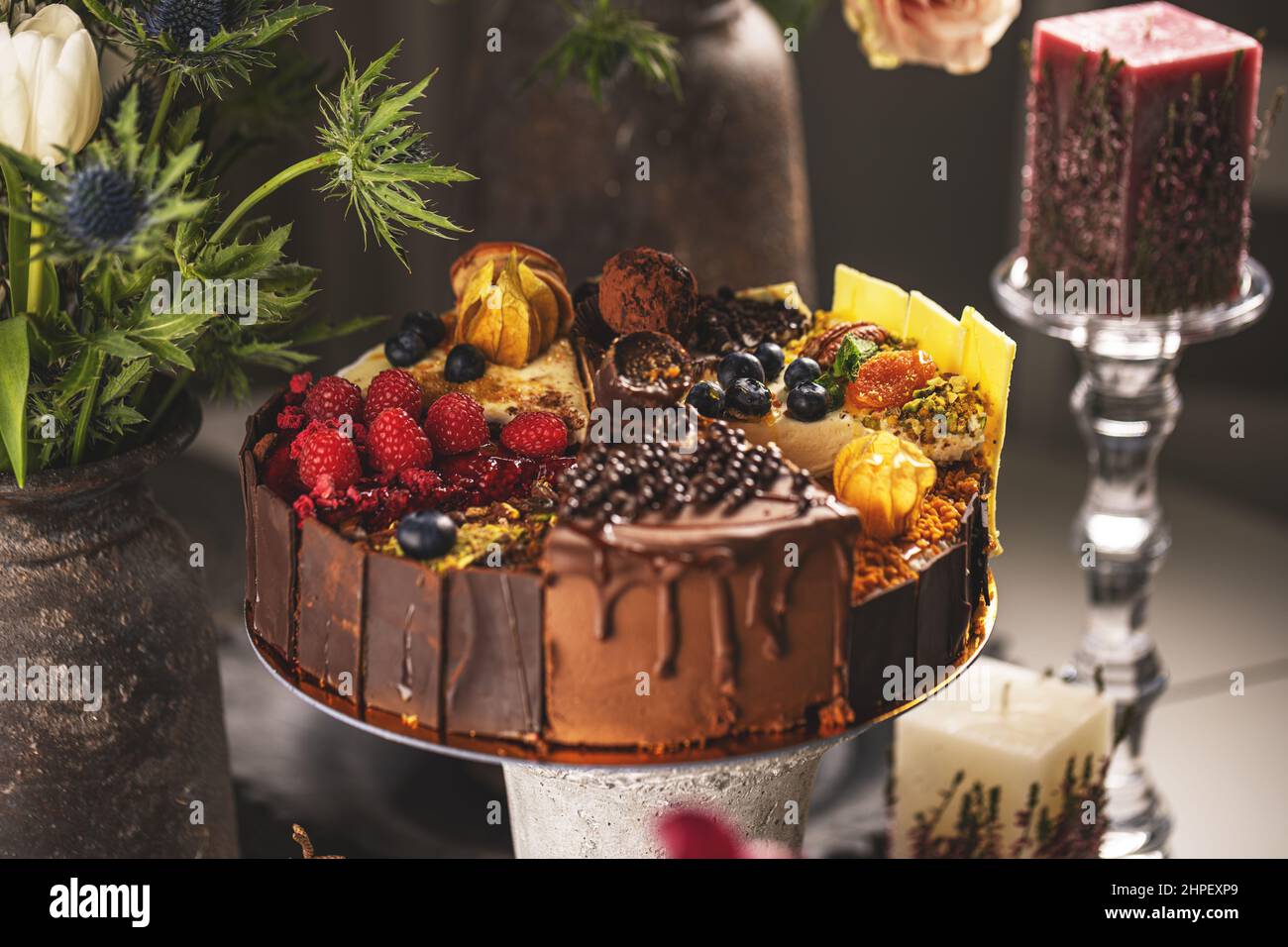 Set of different cake slices making a whole cake, still life composition Stock Photo