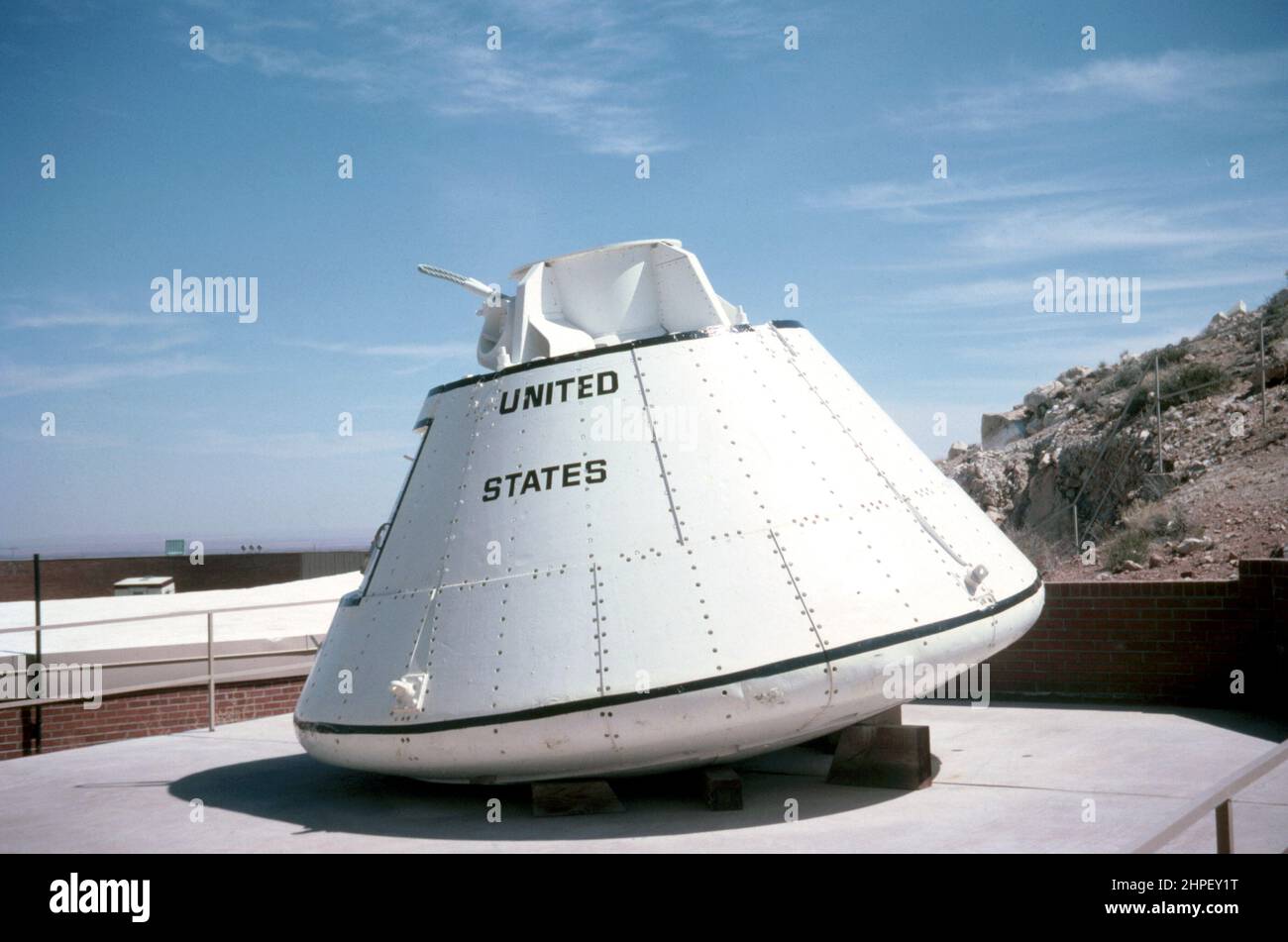 NASA Space Capsule with bright blue sky with copy space Stock Photo