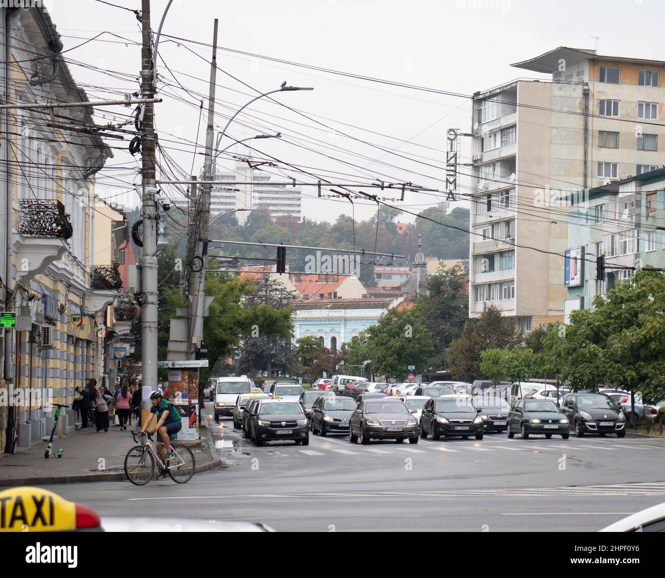 ClujNapoca urban pattern. Street life and sightseeing attractions in
