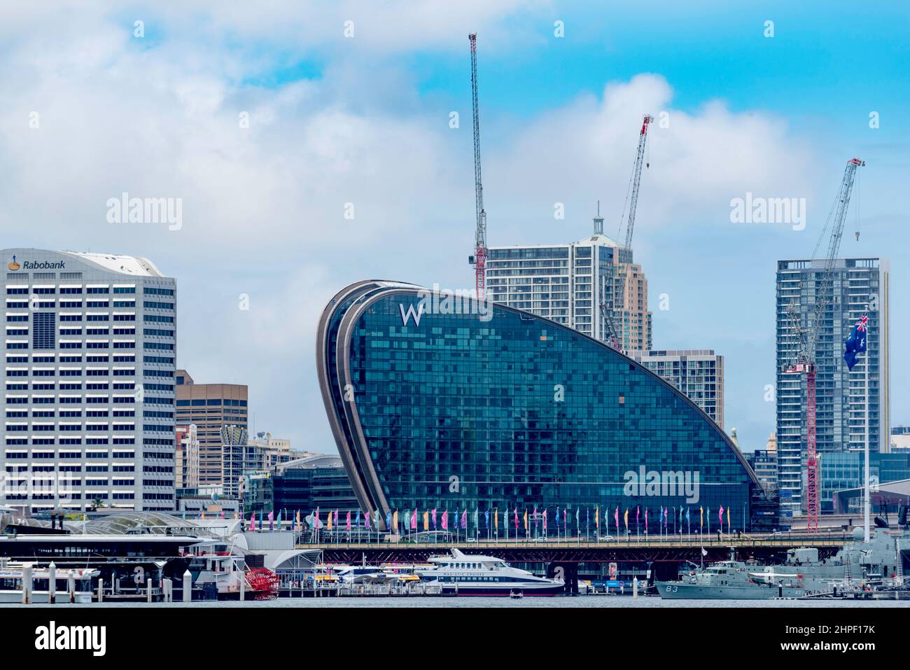 Feb 2022 Syd. Aust: The new W Hotel due to open in The Ribbon building Darling Harbour in 2022 may be further delayed after its second builder default Stock Photo