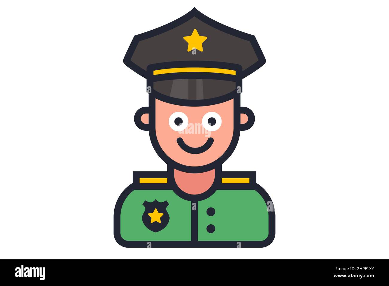 icon of a smiling police officer on a white background. flat vector illustration Stock Vector