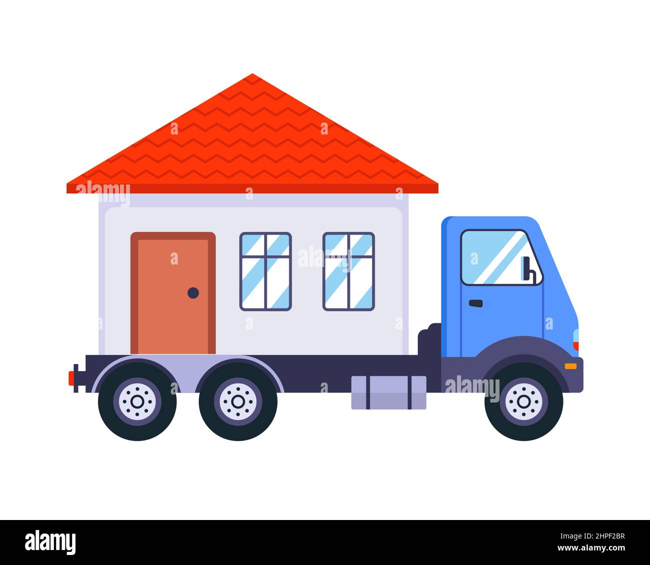 truck with motorhome. moving things to a new home. flat vector illustration. Stock Vector