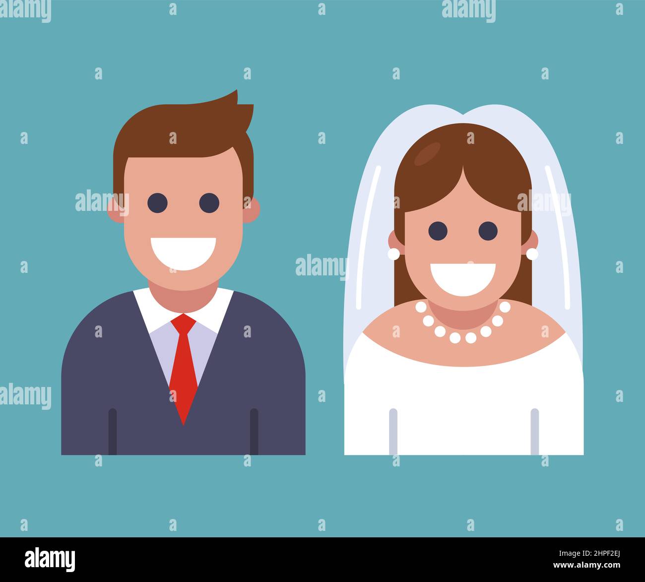 bride and groom character icon. flat vector illustration. Stock Vector