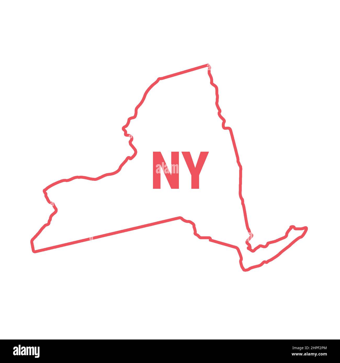 New York US state map red outline border. Vector illustration isolated on white. Two-letter state abbreviation. Editable stroke. Adjust line weight. Stock Vector