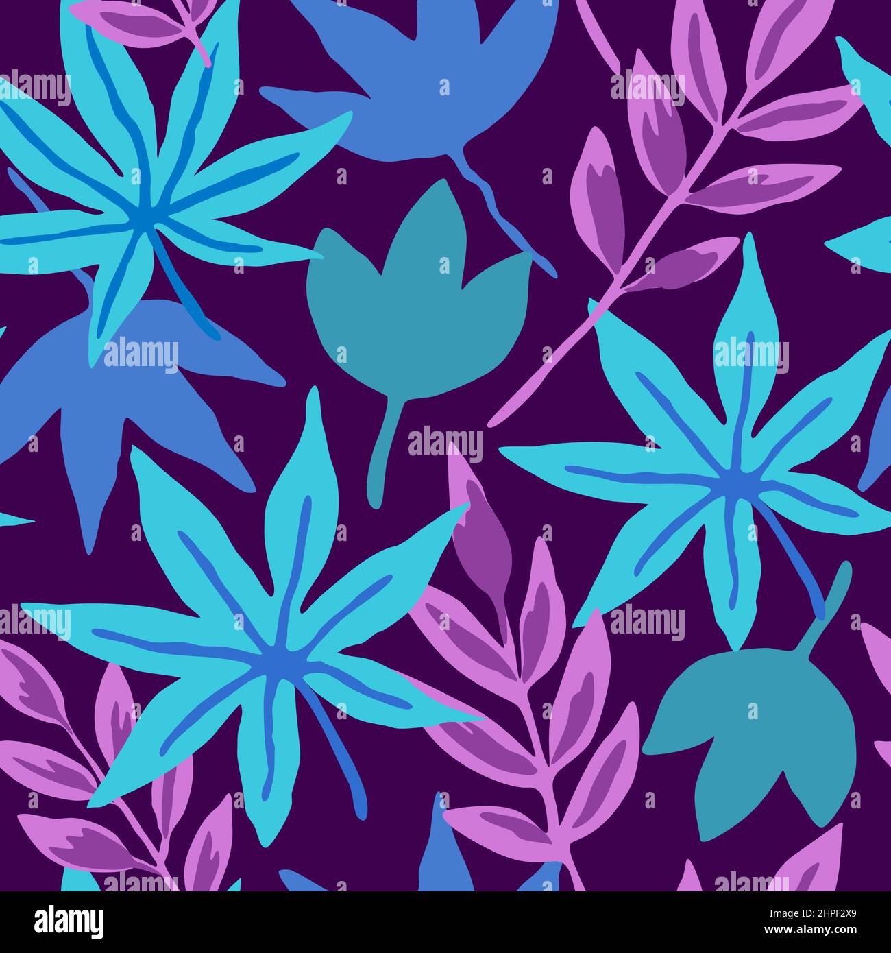 Seamless pattern with doodle leaves and abstract plant elements. Stock Vector