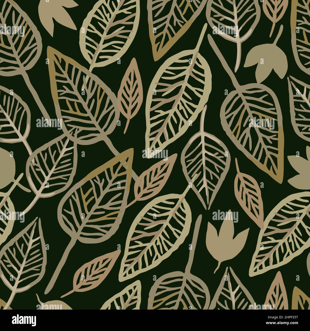 Seamless pattern with skeleton autumn leaves. Vector hand drawn ...
