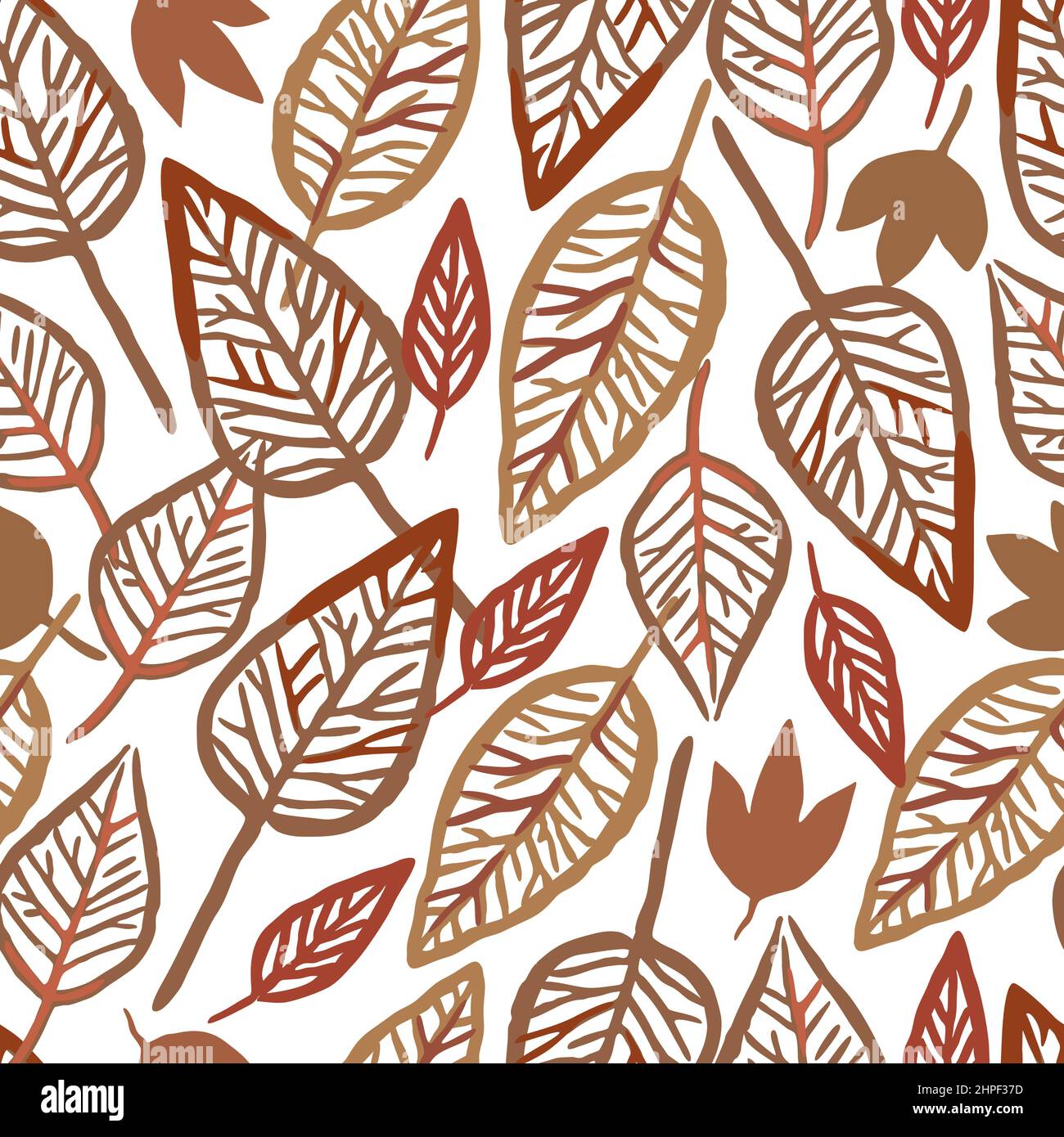 Seamless pattern with skeleton autumn leaves. Vector hand drawn illustration.  Stock Vector