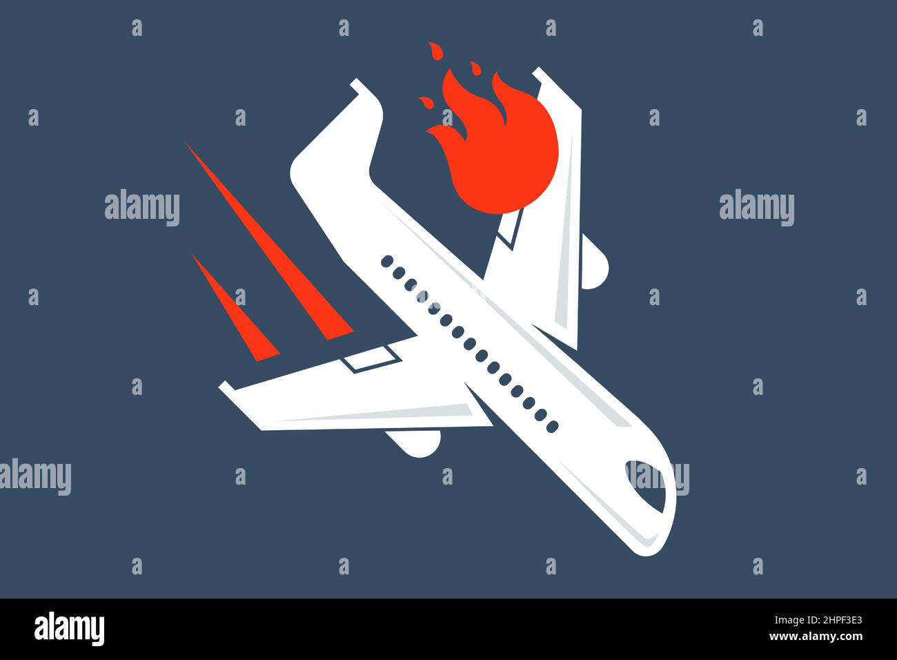 plane crash due to a hot engine. flat vector illustration. Stock Vector