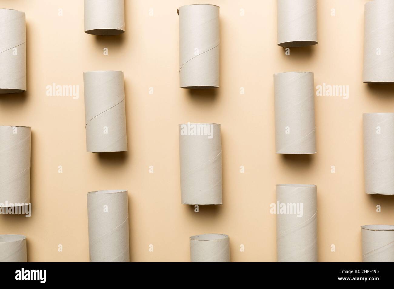 Empty toilet paper roll on colored background. Recyclable paper tube