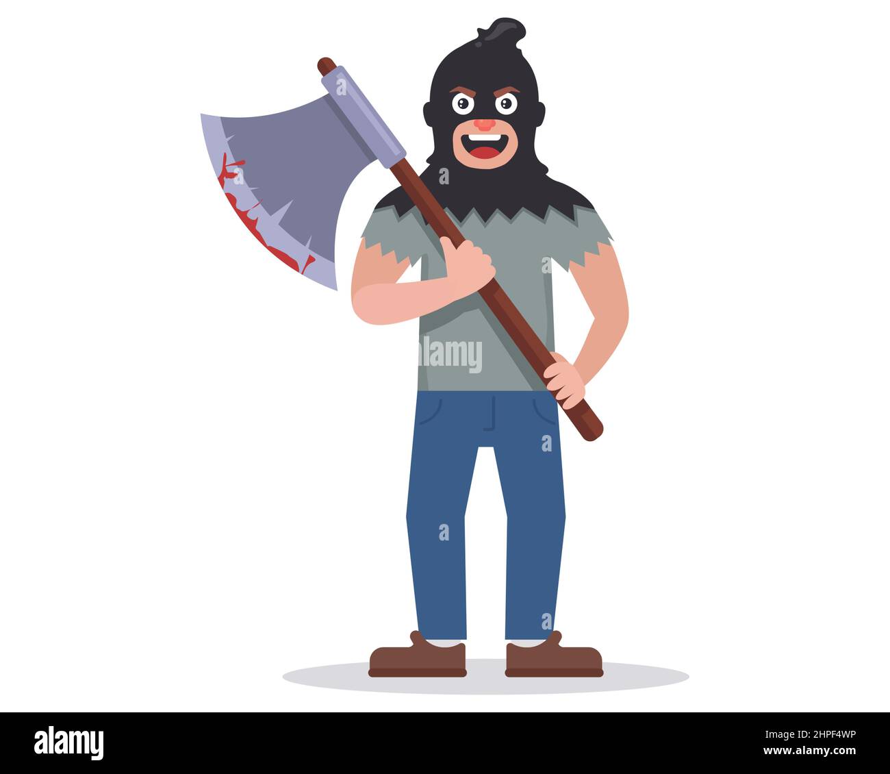 executioner in balaclava and with a large ax. flat vector illustration. Stock Vector