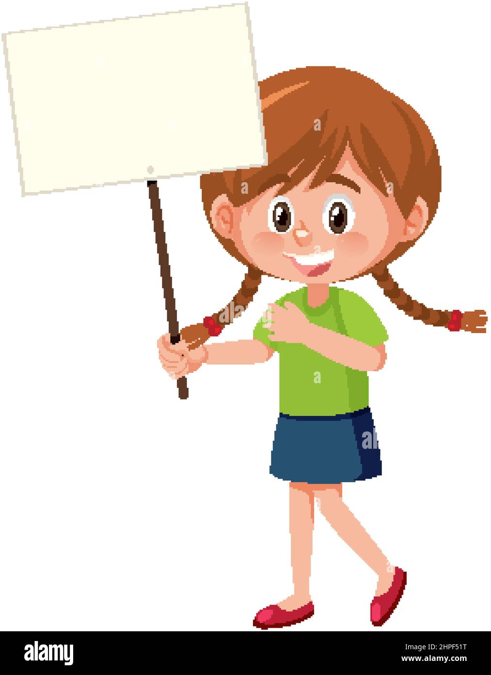 Little girl holding empty banner in cartoon style illustration Stock ...