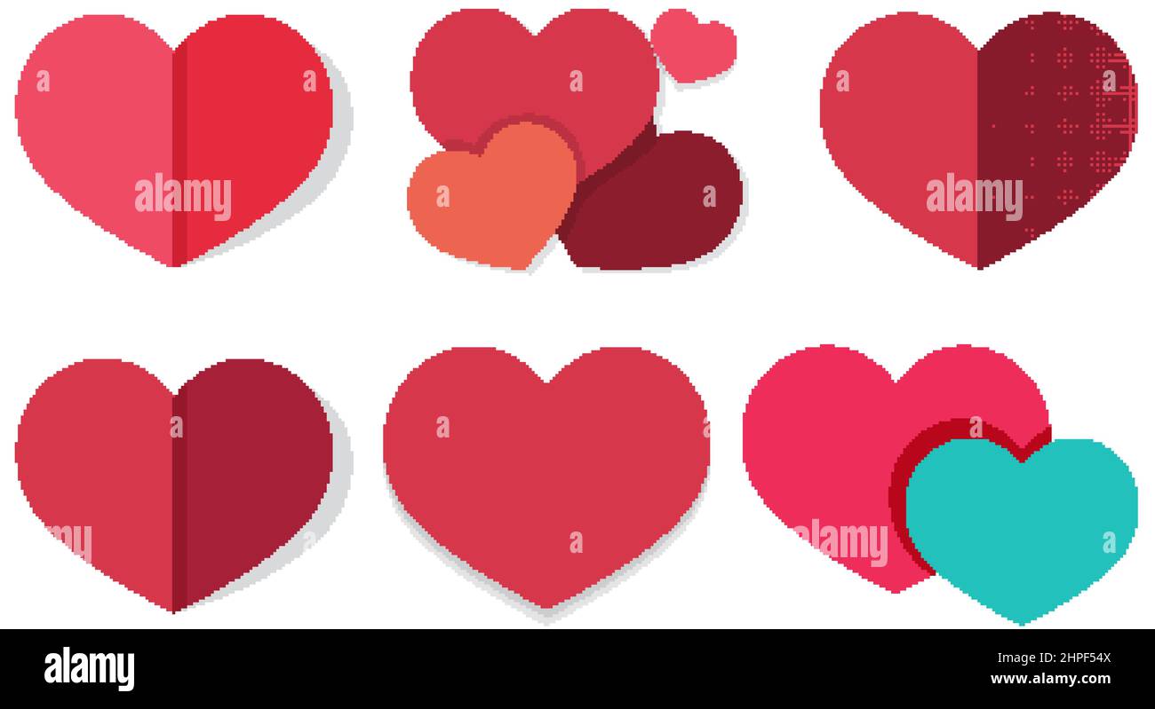 Cute hearts set in different style illustration Stock Vector Image ...