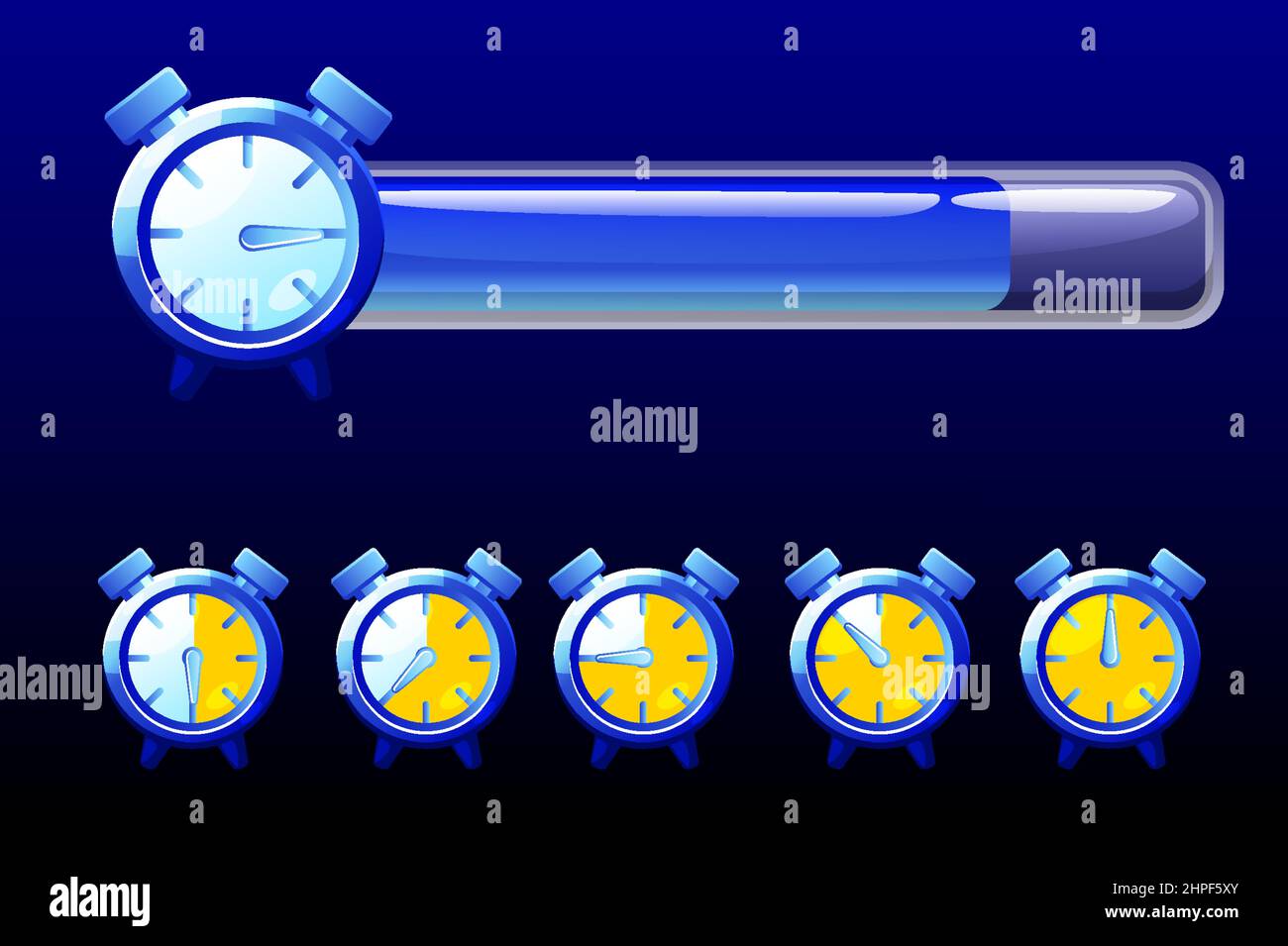 Time line bar, blue clock icons for game. Vector illustration set blue ...