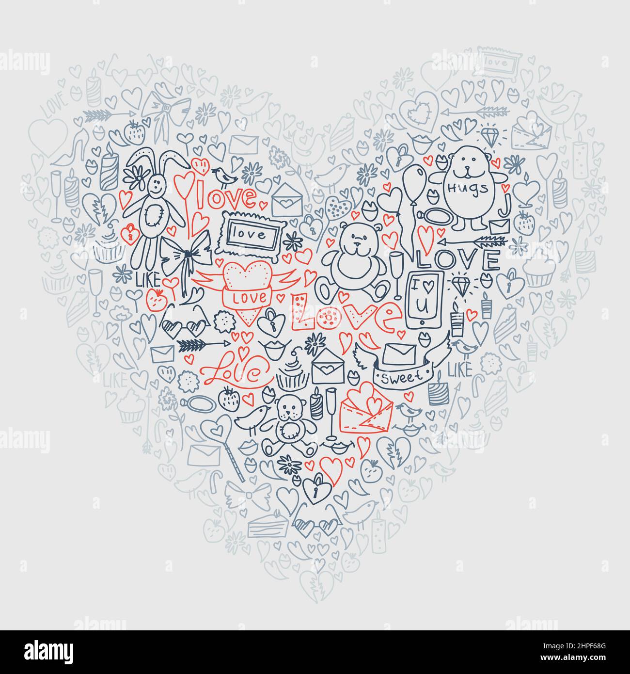 Hand drawn love doodle icons vector illustration Stock Vector Image ...