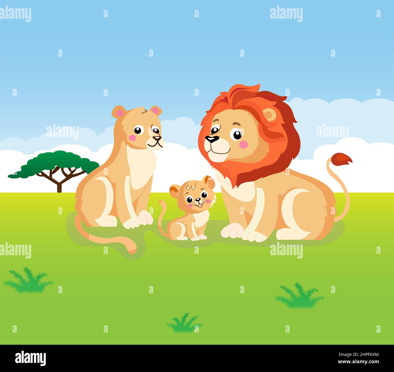 Lion family illustration. cute lion family cartoon Stock Photo - Alamy