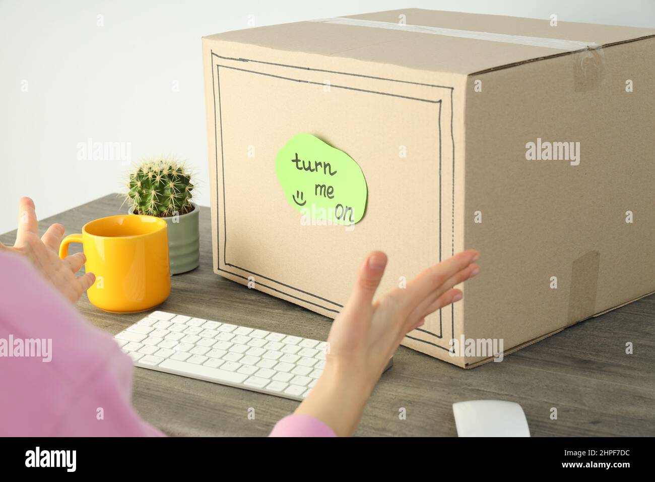 Concept of April Fool's Day on gray wooden table Stock Photo - Alamy
