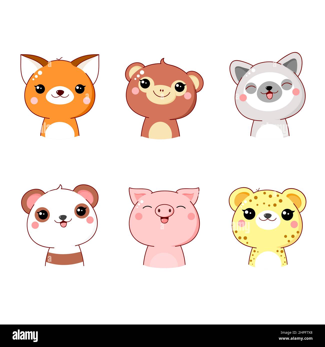 Set of kawaii member icon. Cute cartoon characters. Baby collection of  avatars with animals. Childish print with monkey, panda, fox, lemur, pig,  leopa Stock Vector Image & Art - Alamy