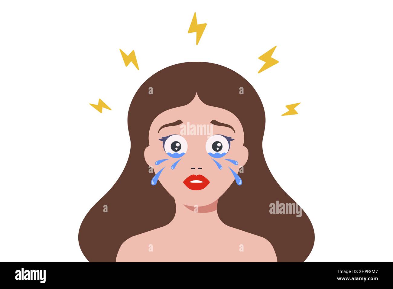 woman crying from depression. eyes full of tears. Flat character vector illustration. Stock Vector