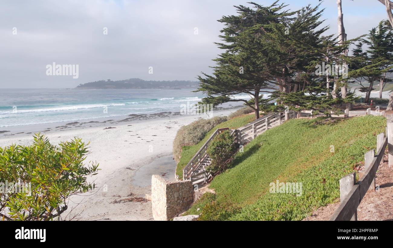 Ocean sandy beach, Carmel, Monterey nature, California coast USA. Big